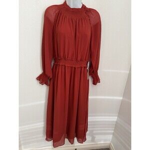 Chelsea28 Dress Smocked Rust Red Long Sleeve MIDI/long Flowy Fall Holiday New S